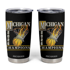 Michigan 2026 Flaming Hoop Basketball Lover Tumbler Cup Champions Victory Graphic Sports Fan TS12 Black Print Your Wear