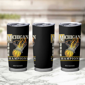 Michigan 2026 Flaming Hoop Basketball Lover Tumbler Cup Champions Victory Graphic Sports Fan TS12 Print Your Wear
