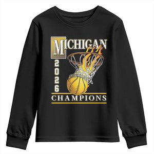 Michigan 2026 Flaming Hoop Basketball Lover Youth Sweatshirt Champions Victory Graphic Sports Fan TS12 Black Print Your Wear