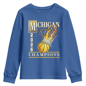 Michigan 2026 Flaming Hoop Basketball Lover Youth Sweatshirt Champions Victory Graphic Sports Fan TS12 Royal Blue Print Your Wear