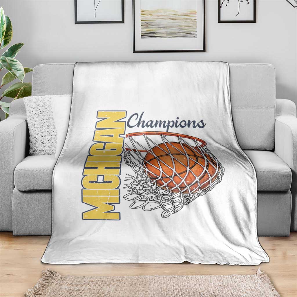 Vintage Michigan Hoops Pride Throw Blanket Retro Blue And Gold Champions Victory Graphic Sports Fan TS12 Print Your Wear