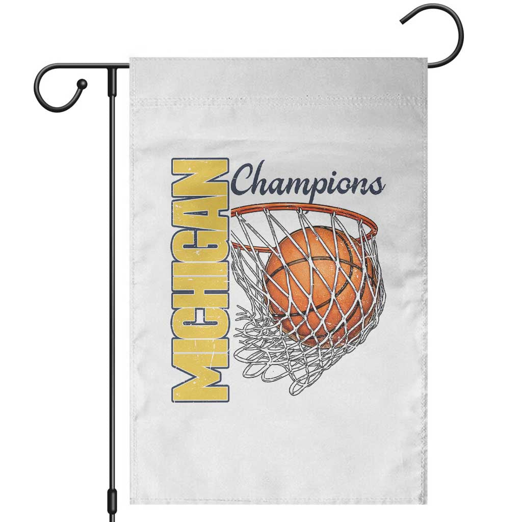 Vintage Michigan Hoops Pride Garden Flag Retro Blue And Gold Champions Victory Graphic Sports Fan TS12 White Print Your Wear