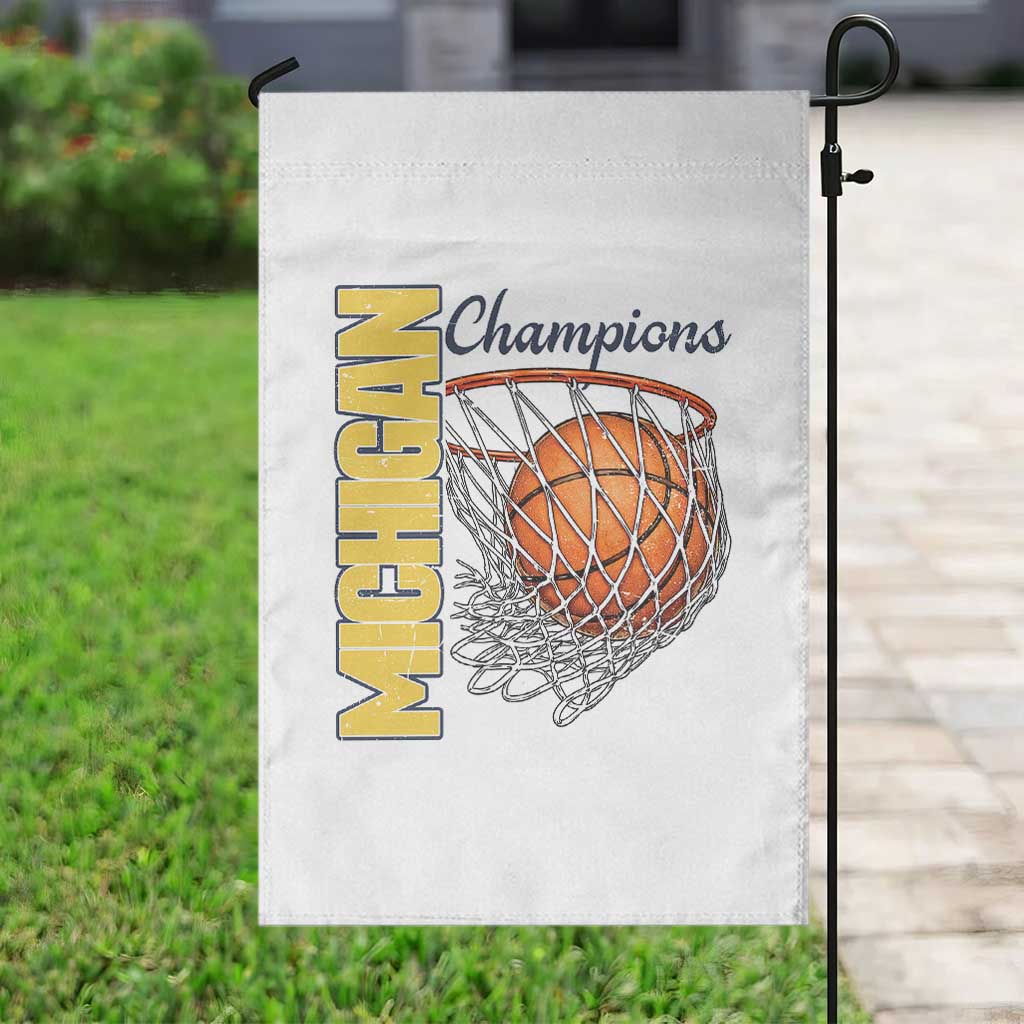 Vintage Michigan Hoops Pride Garden Flag Retro Blue And Gold Champions Victory Graphic Sports Fan TS12 Print Your Wear