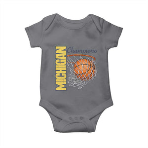 Vintage Michigan Hoops Pride Baby Onesie Retro Blue And Gold Champions Victory Graphic Sports Fan TS12 Charcoal Print Your Wear