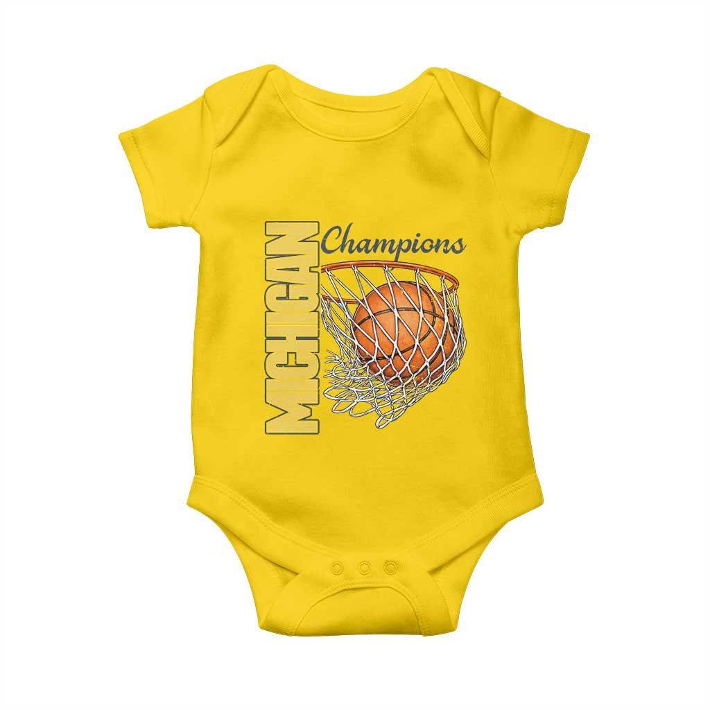 Vintage Michigan Hoops Pride Baby Onesie Retro Blue And Gold Champions Victory Graphic Sports Fan TS12 Daisy Print Your Wear