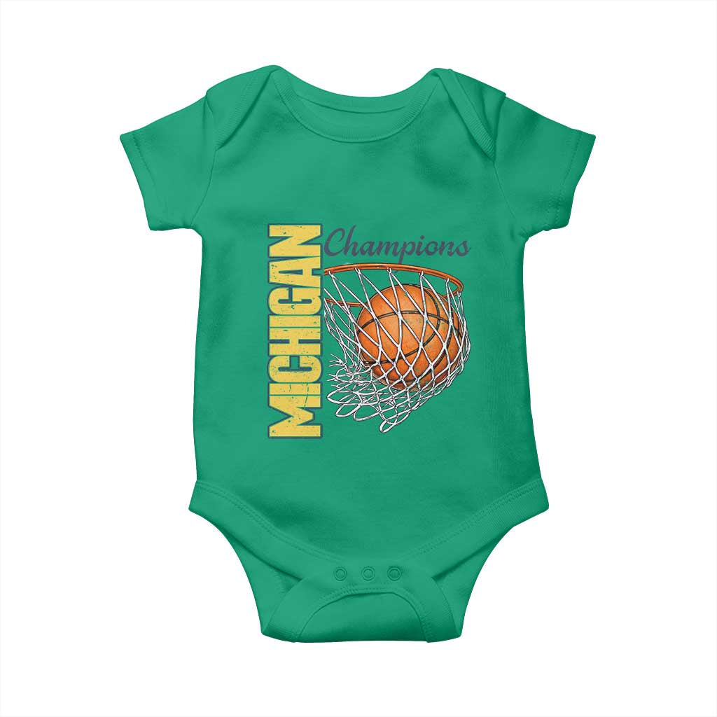 Vintage Michigan Hoops Pride Baby Onesie Retro Blue And Gold Champions Victory Graphic Sports Fan TS12 Irish Green Print Your Wear