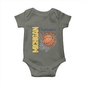 Vintage Michigan Hoops Pride Baby Onesie Retro Blue And Gold Champions Victory Graphic Sports Fan TS12 Military Green Print Your Wear
