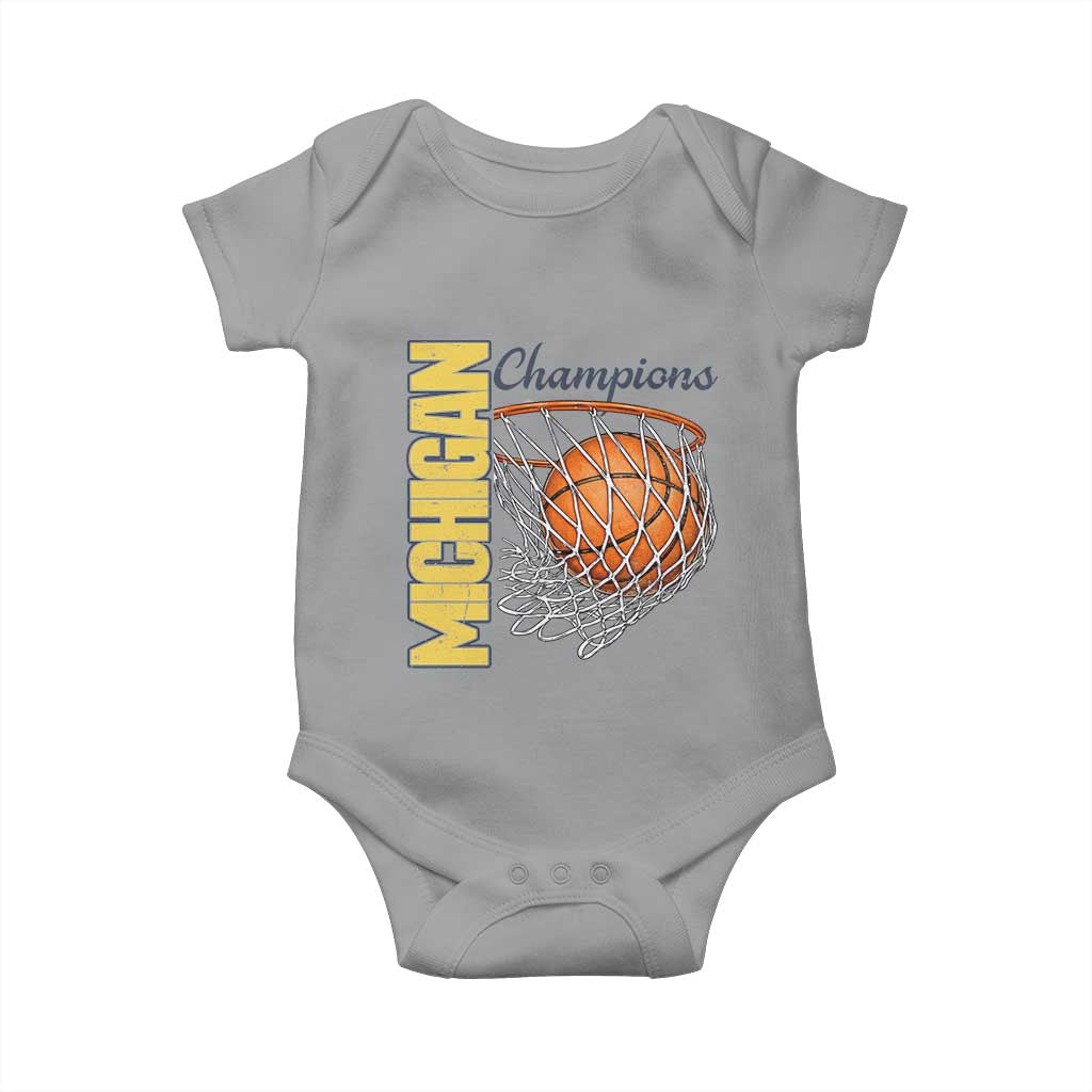 Vintage Michigan Hoops Pride Baby Onesie Retro Blue And Gold Champions Victory Graphic Sports Fan TS12 Sport Gray Print Your Wear