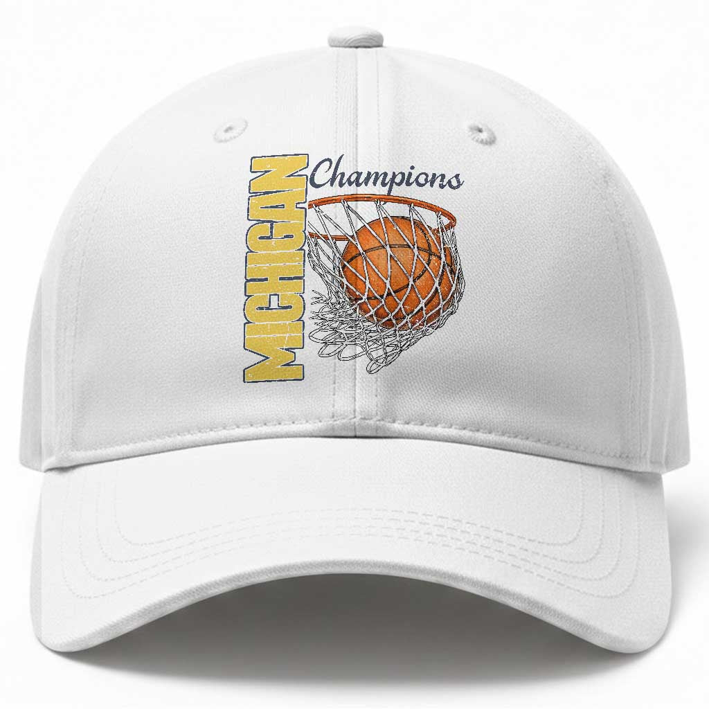 Vintage Michigan Hoops Pride Baseball Cap Retro Blue And Gold Champions Victory Graphic Sports Fan TS12 Print Your Wear