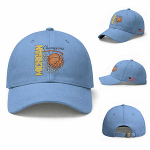 Vintage Michigan Hoops Pride Baseball Cap Retro Blue And Gold Champions Victory Graphic Sports Fan TS12 Baseball Cap Universal Fit Light Blue Print Your Wear