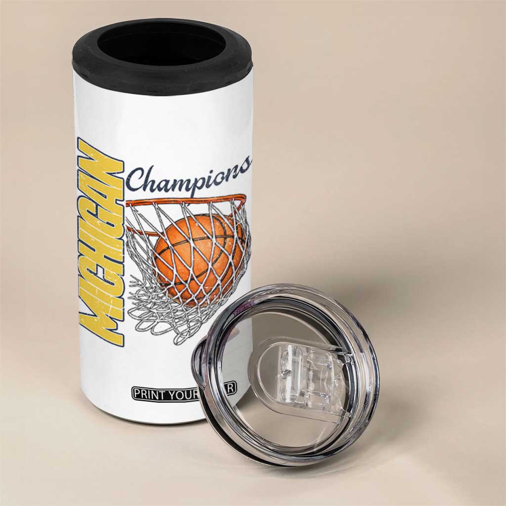 Vintage Michigan Hoops Pride 4 in 1 Can Cooler Tumbler Retro Blue And Gold Champions Victory Graphic Sports Fan TS12 Print Your Wear