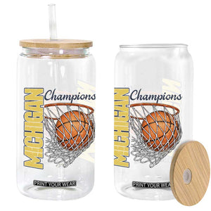 Vintage Michigan Hoops Pride Glass Can Retro Blue And Gold Champions Victory Graphic Sports Fan TS12 Print Your Wear