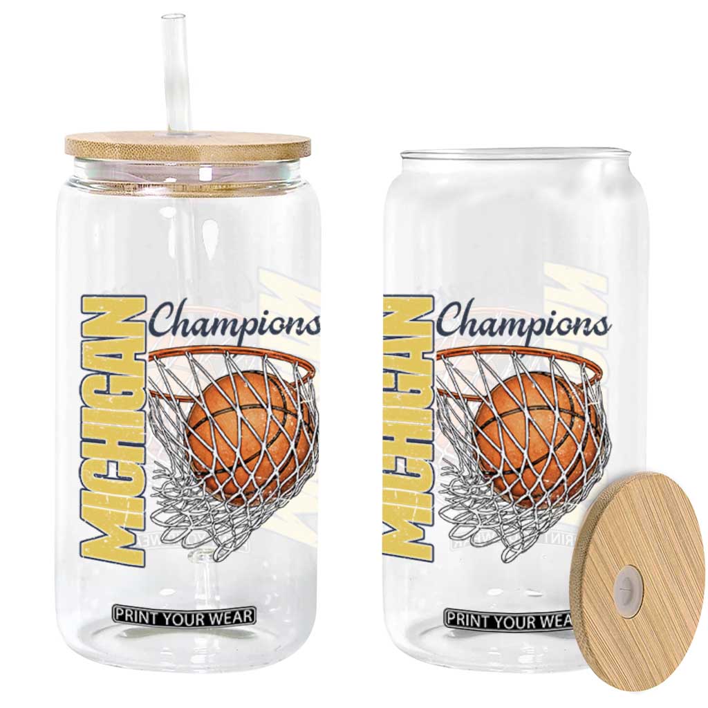 Vintage Michigan Hoops Pride Glass Can Retro Blue And Gold Champions Victory Graphic Sports Fan TS12 Print Your Wear