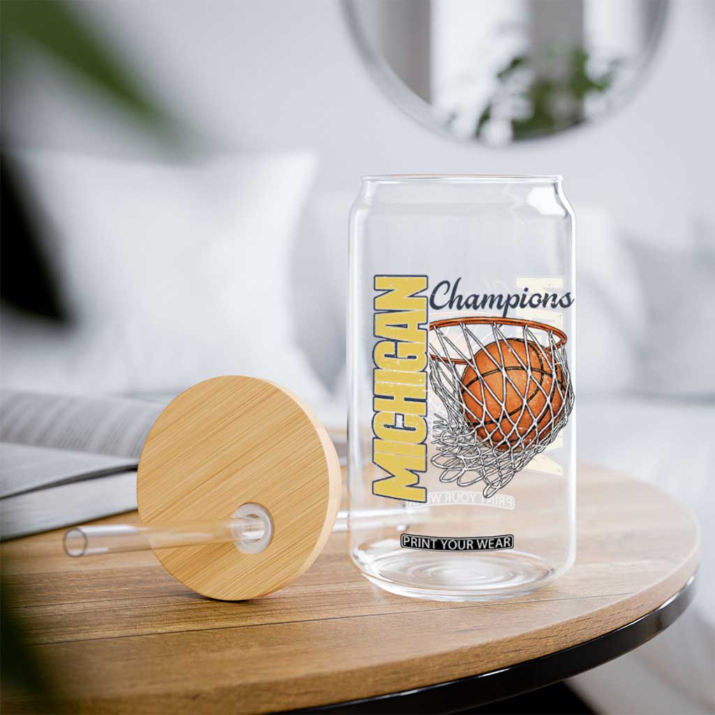 Vintage Michigan Hoops Pride Glass Can Retro Blue And Gold Champions Victory Graphic Sports Fan TS12 Print Your Wear