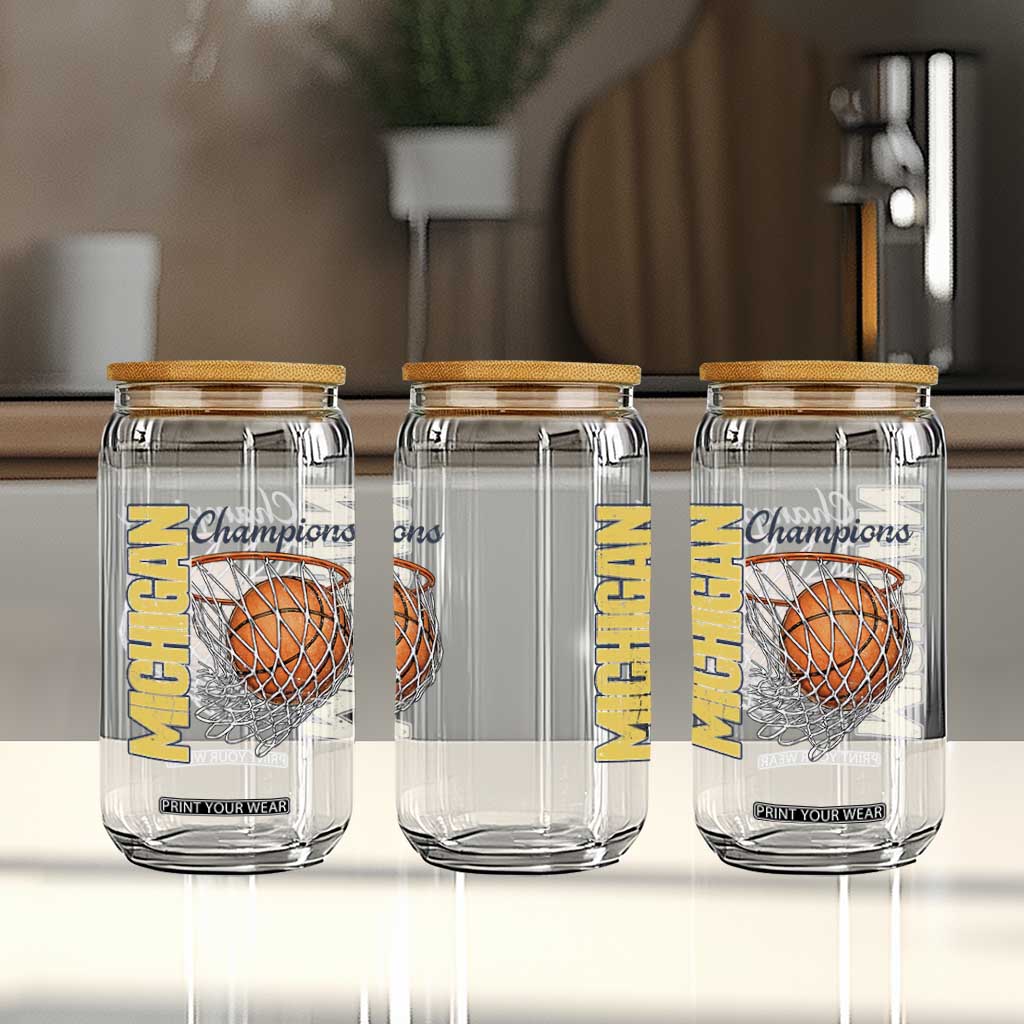 Vintage Michigan Hoops Pride Glass Can Retro Blue And Gold Champions Victory Graphic Sports Fan TS12 Print Your Wear