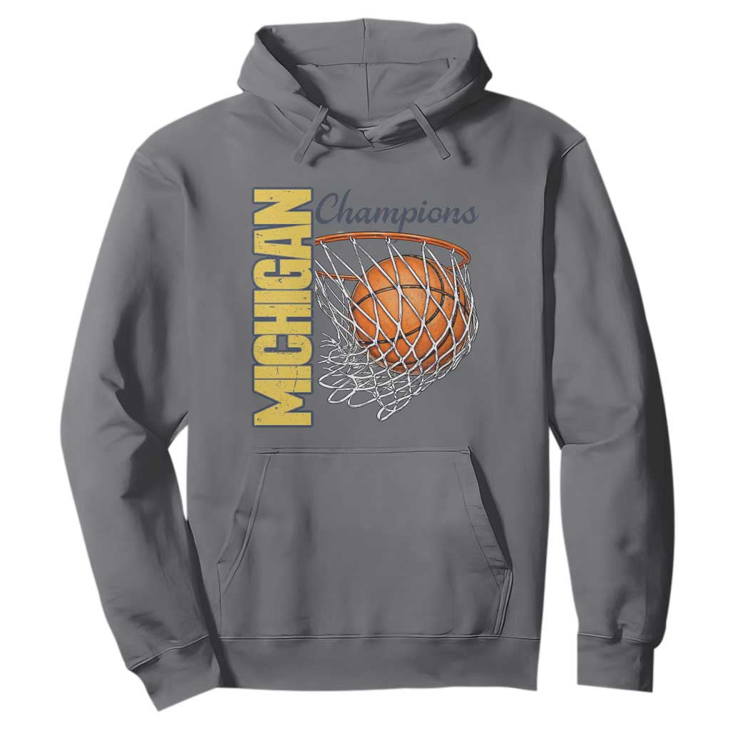 Vintage Michigan Hoops Pride Hoodie Retro Blue And Gold Champions Victory Graphic Sports Fan TS12 Charcoal Print Your Wear