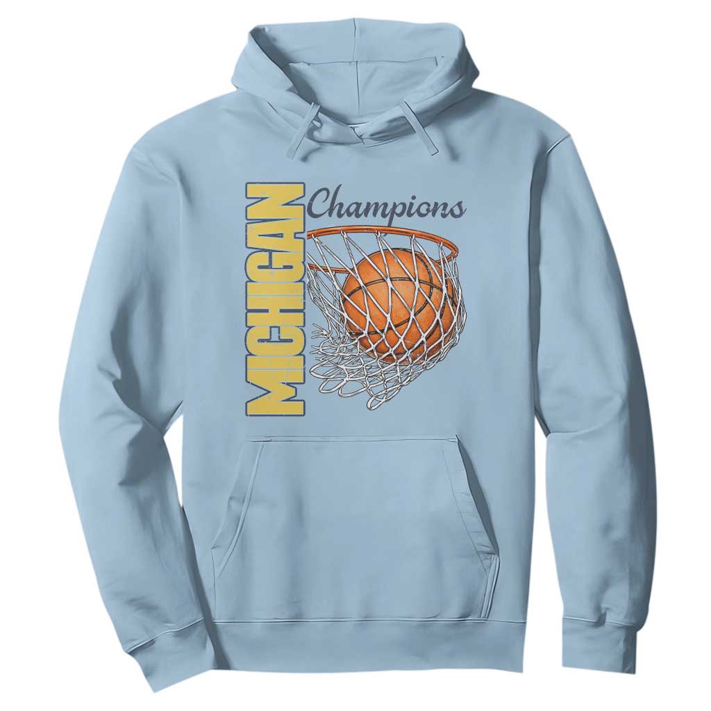 Vintage Michigan Hoops Pride Hoodie Retro Blue And Gold Champions Victory Graphic Sports Fan TS12 Light Blue Print Your Wear