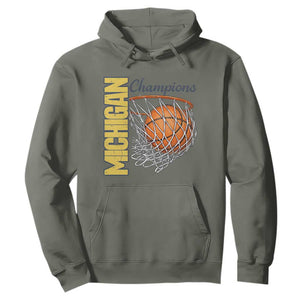 Vintage Michigan Hoops Pride Hoodie Retro Blue And Gold Champions Victory Graphic Sports Fan TS12 Military Green Print Your Wear