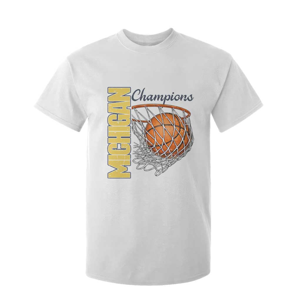 Vintage Michigan Hoops Pride T Shirt For Kid Retro Blue And Gold Champions Victory Graphic Sports Fan TS12 White Print Your Wear