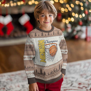 Vintage Michigan Hoops Pride Ugly Christmas Sweater Retro Blue And Gold Champions Victory Graphic Sports Fan TS12 Mocha Mousse Print Your Wear