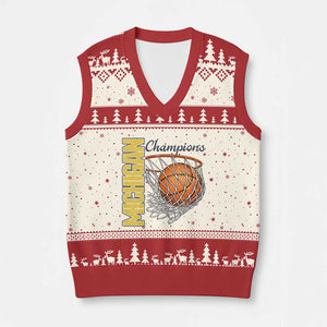 Vintage Michigan Hoops Pride V-Neck Knit Sweater Vest Retro Blue And Gold Champions Victory Graphic Sports Fan TS12 Beige Red Print Your Wear