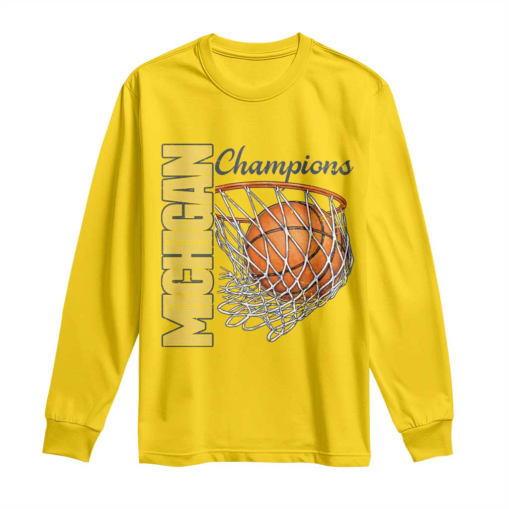 Vintage Michigan Hoops Pride Long Sleeve Shirt Retro Blue And Gold Champions Victory Graphic Sports Fan TS12 Daisy Print Your Wear