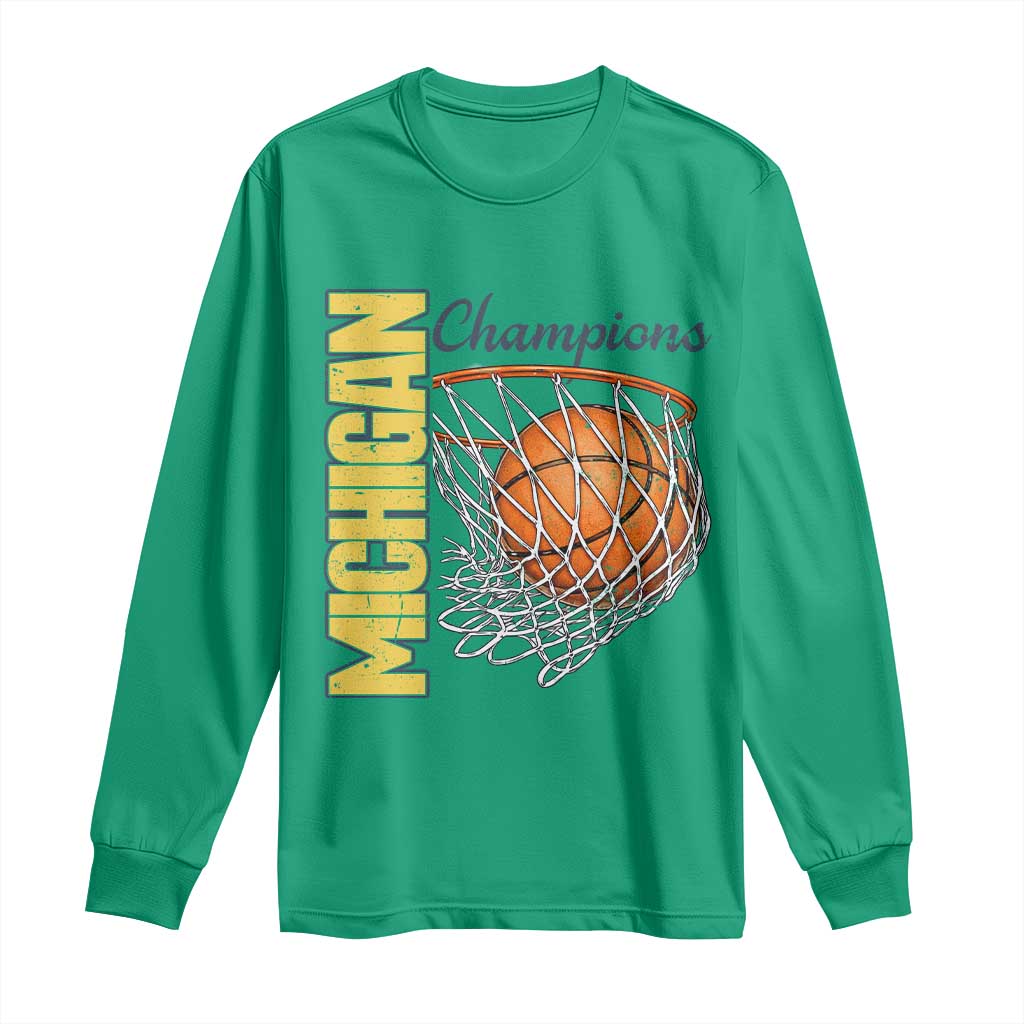 Vintage Michigan Hoops Pride Long Sleeve Shirt Retro Blue And Gold Champions Victory Graphic Sports Fan TS12 Irish Green Print Your Wear