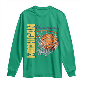 Vintage Michigan Hoops Pride Long Sleeve Shirt Retro Blue And Gold Champions Victory Graphic Sports Fan TS12 Irish Green Print Your Wear