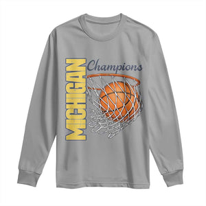 Vintage Michigan Hoops Pride Long Sleeve Shirt Retro Blue And Gold Champions Victory Graphic Sports Fan TS12 Sport Gray Print Your Wear