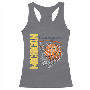 Vintage Michigan Hoops Pride Racerback Tank Top Retro Blue And Gold Champions Victory Graphic Sports Fan TS12 Charcoal Print Your Wear