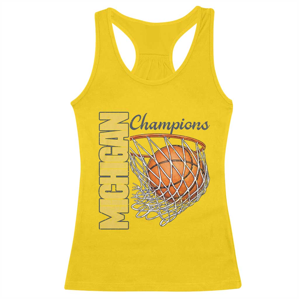 Vintage Michigan Hoops Pride Racerback Tank Top Retro Blue And Gold Champions Victory Graphic Sports Fan TS12 Daisy Print Your Wear
