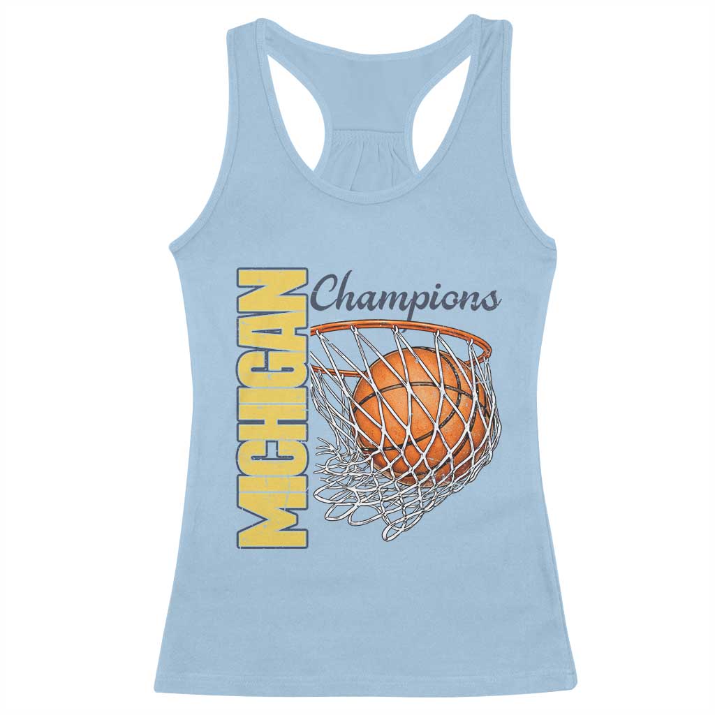 Vintage Michigan Hoops Pride Racerback Tank Top Retro Blue And Gold Champions Victory Graphic Sports Fan TS12 Light Blue Print Your Wear