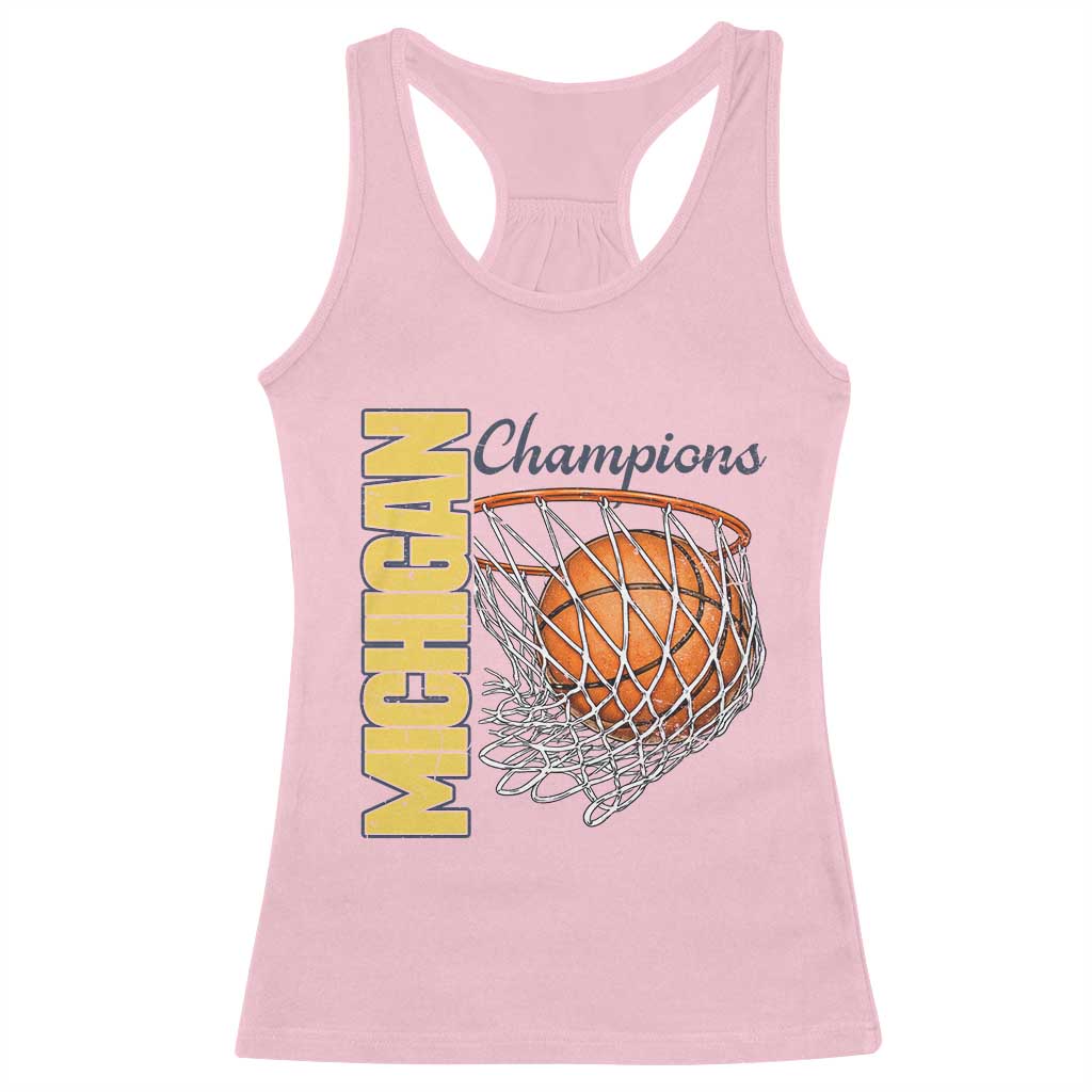 Vintage Michigan Hoops Pride Racerback Tank Top Retro Blue And Gold Champions Victory Graphic Sports Fan TS12 Light Pink Print Your Wear