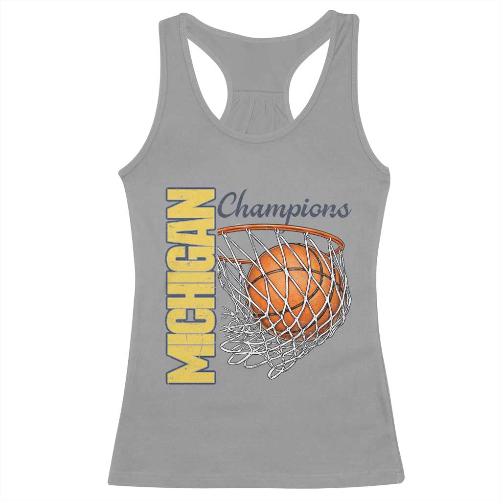 Vintage Michigan Hoops Pride Racerback Tank Top Retro Blue And Gold Champions Victory Graphic Sports Fan TS12 Sport Gray Print Your Wear