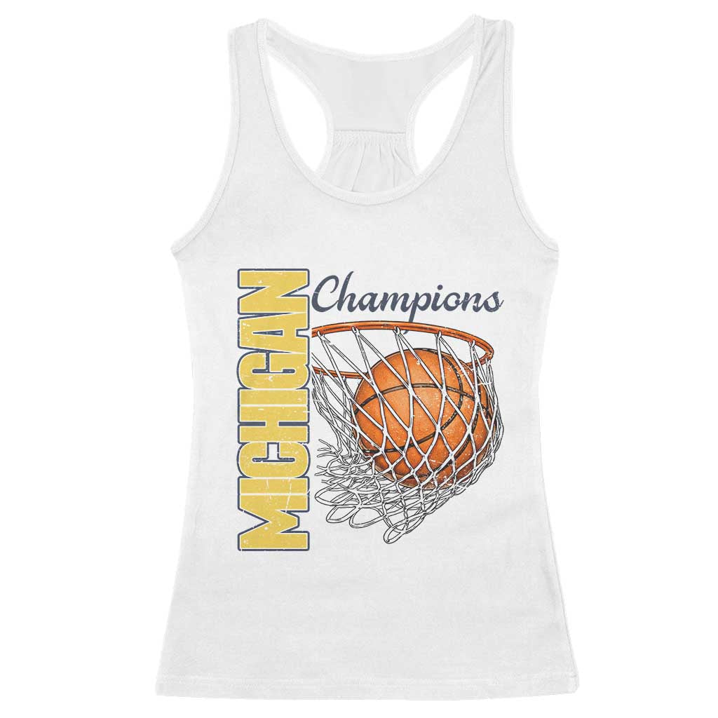 Vintage Michigan Hoops Pride Racerback Tank Top Retro Blue And Gold Champions Victory Graphic Sports Fan TS12 White Print Your Wear