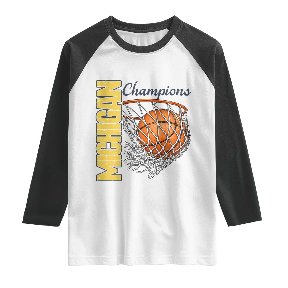 Vintage Michigan Hoops Pride Raglan Shirt Retro Blue And Gold Champions Victory Graphic Sports Fan TS12 White Black Print Your Wear