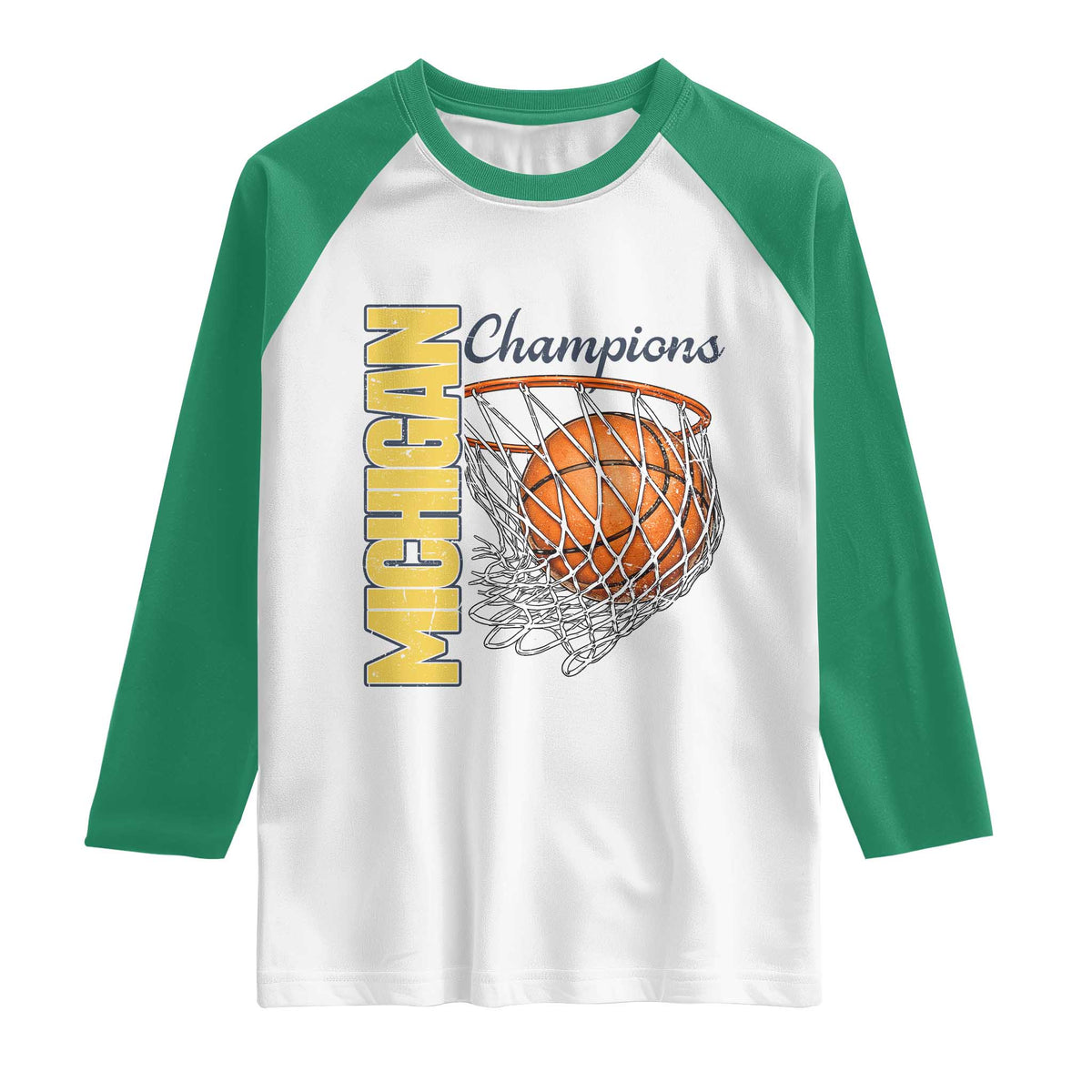 Vintage Michigan Hoops Pride Raglan Shirt Retro Blue And Gold Champions Victory Graphic Sports Fan TS12 White Kelly Green Print Your Wear