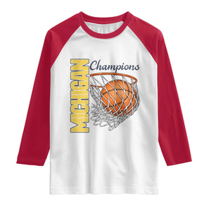 Vintage Michigan Hoops Pride Raglan Shirt Retro Blue And Gold Champions Victory Graphic Sports Fan TS12 White Red Print Your Wear