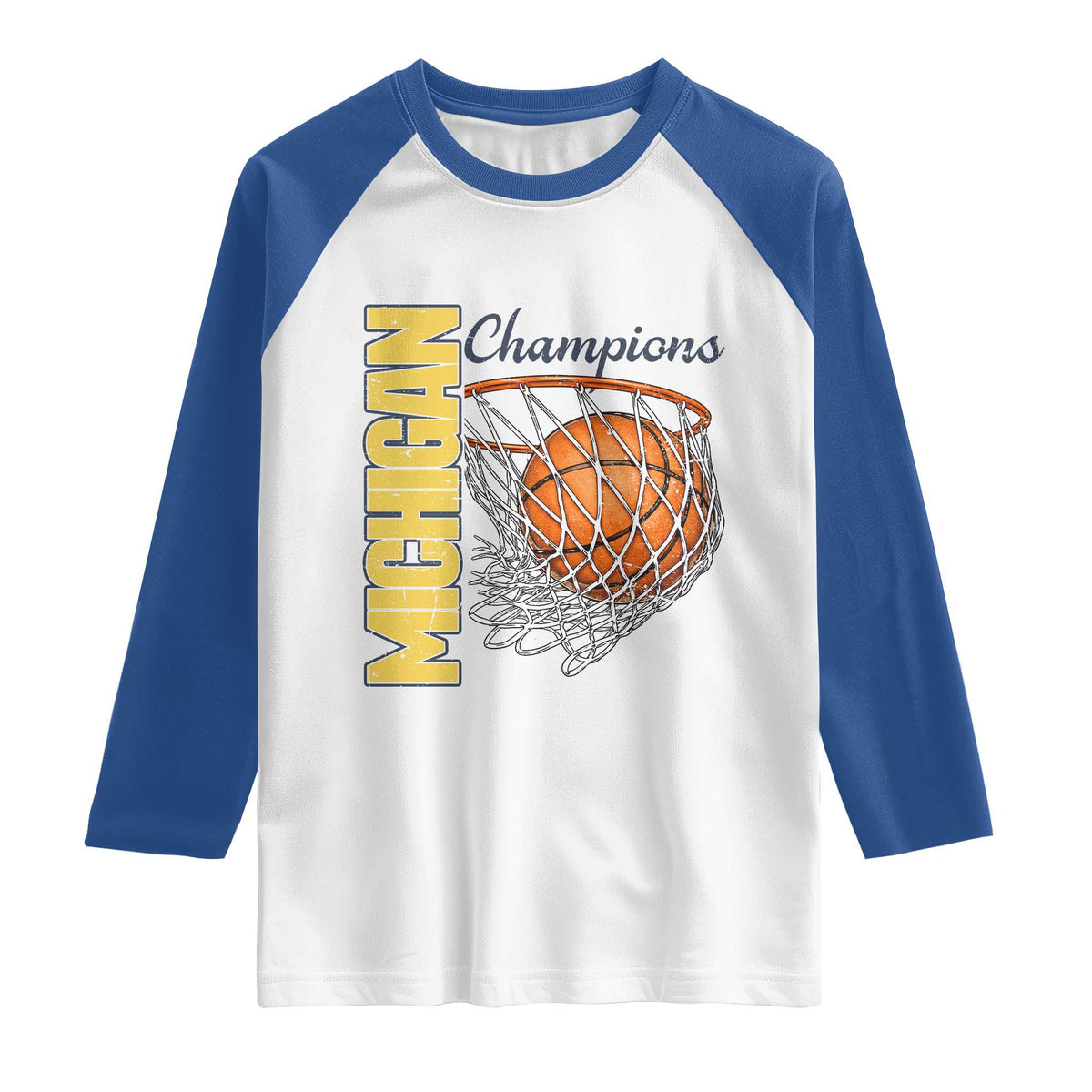 Vintage Michigan Hoops Pride Raglan Shirt Retro Blue And Gold Champions Victory Graphic Sports Fan TS12 White Royal Print Your Wear