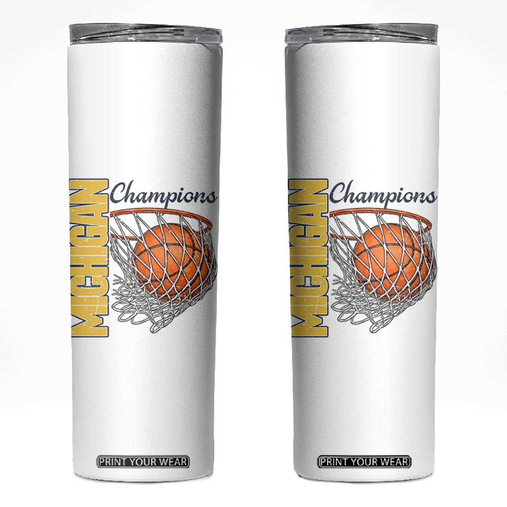 Vintage Michigan Hoops Pride Skinny Tumbler Retro Blue And Gold Champions Victory Graphic Sports Fan TS12 White Print Your Wear