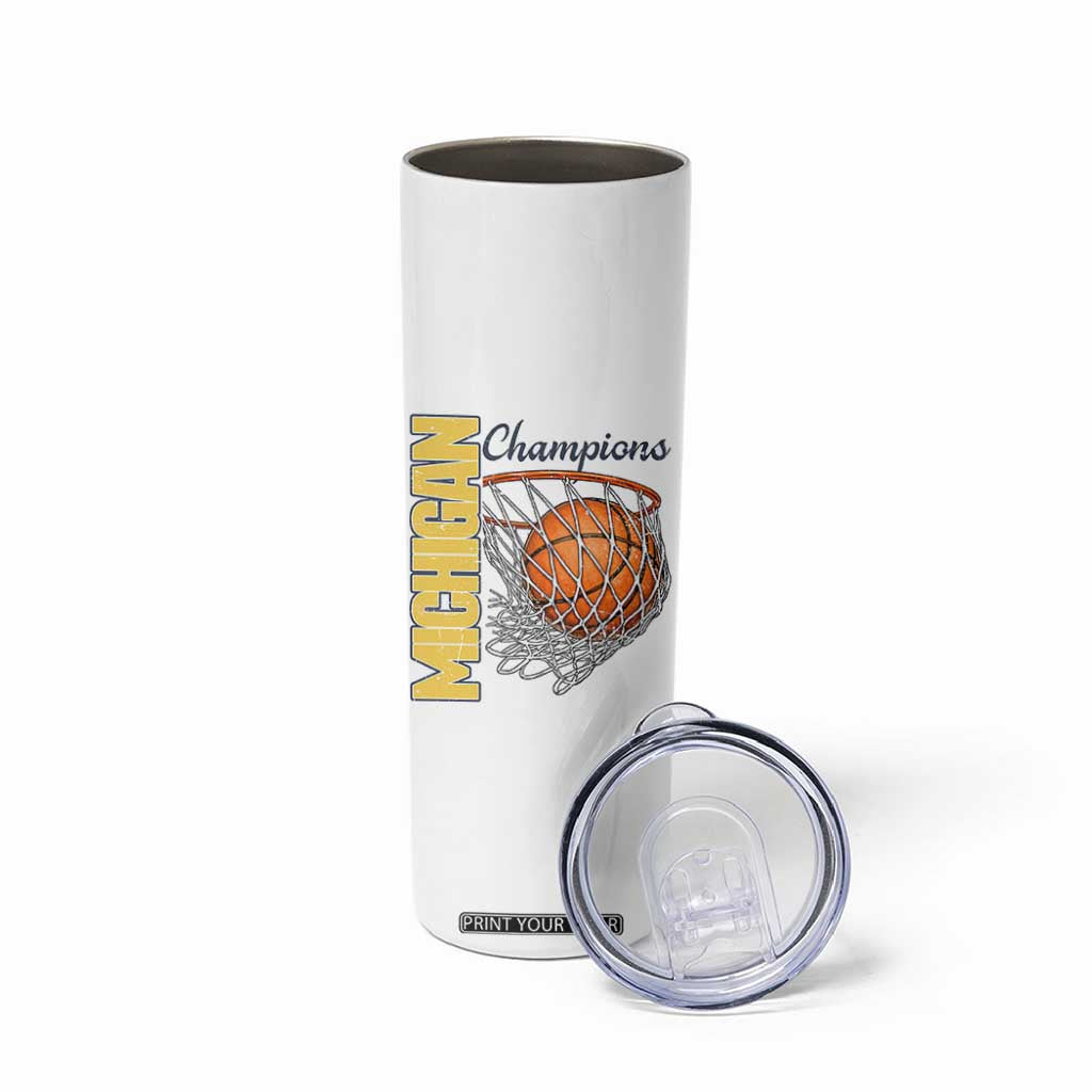 Vintage Michigan Hoops Pride Skinny Tumbler Retro Blue And Gold Champions Victory Graphic Sports Fan TS12 Print Your Wear