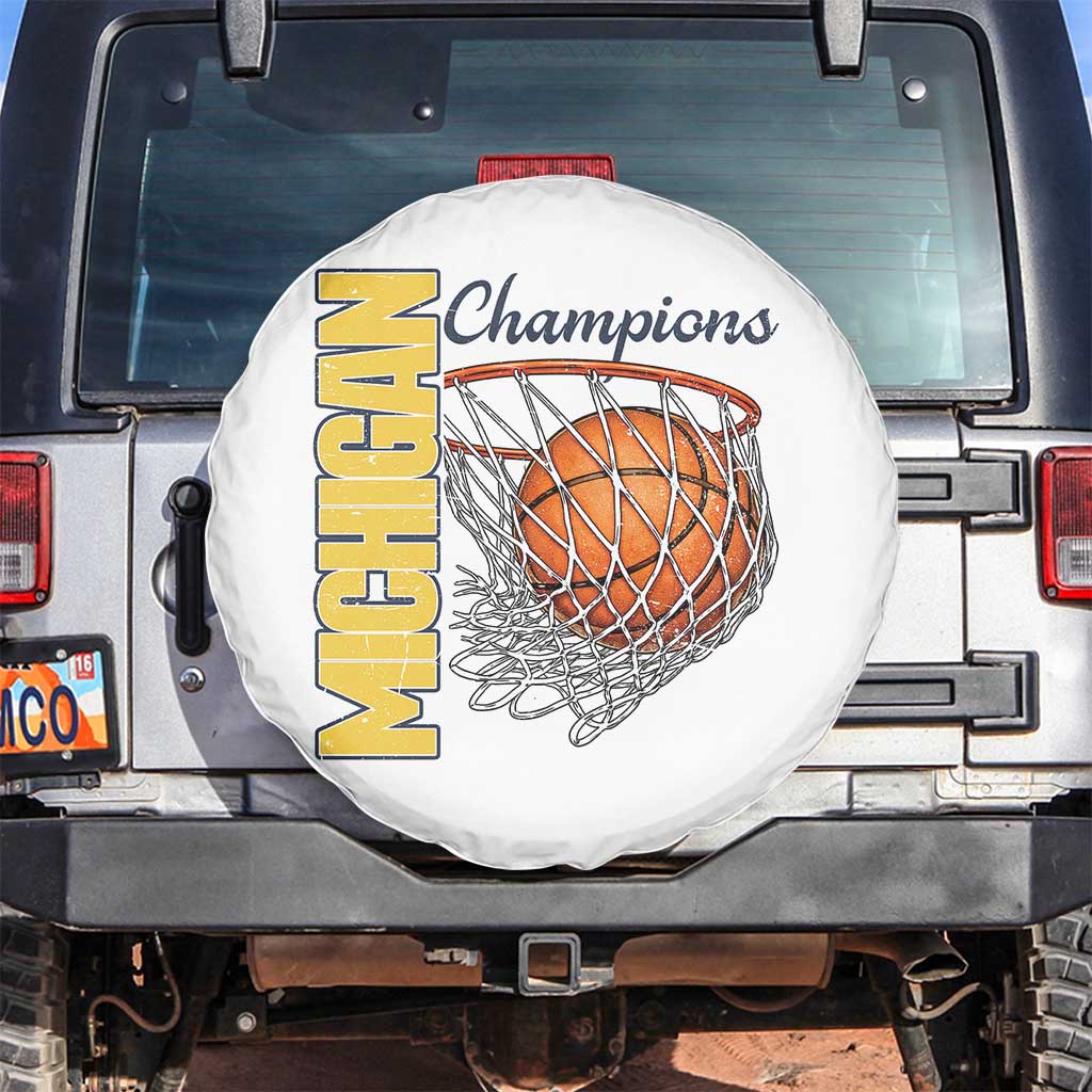 Vintage Michigan Hoops Pride Spare Tire Cover Retro Blue And Gold Champions Victory Graphic Sports Fan TS12 No hole White Print Your Wear
