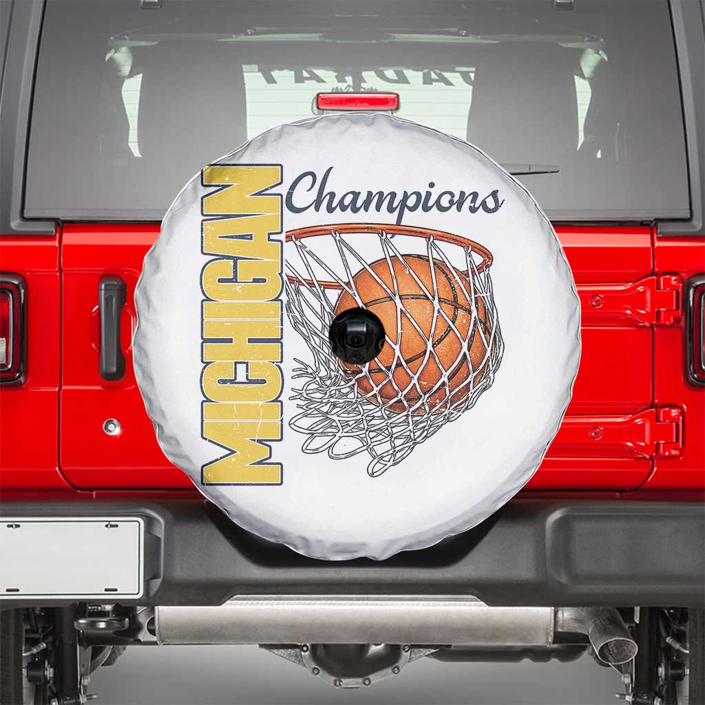 Vintage Michigan Hoops Pride Spare Tire Cover Retro Blue And Gold Champions Victory Graphic Sports Fan TS12 White Print Your Wear