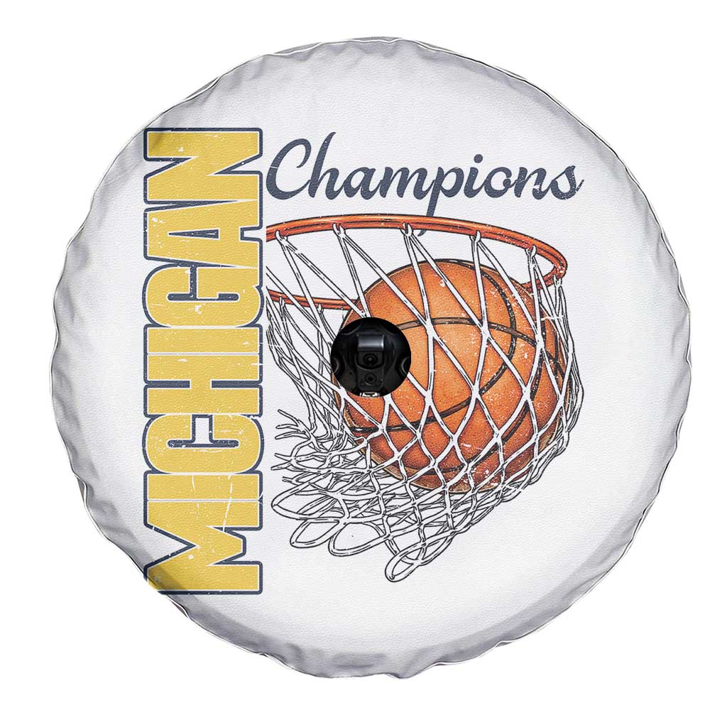 Vintage Michigan Hoops Pride Spare Tire Cover Retro Blue And Gold Champions Victory Graphic Sports Fan TS12 Print Your Wear