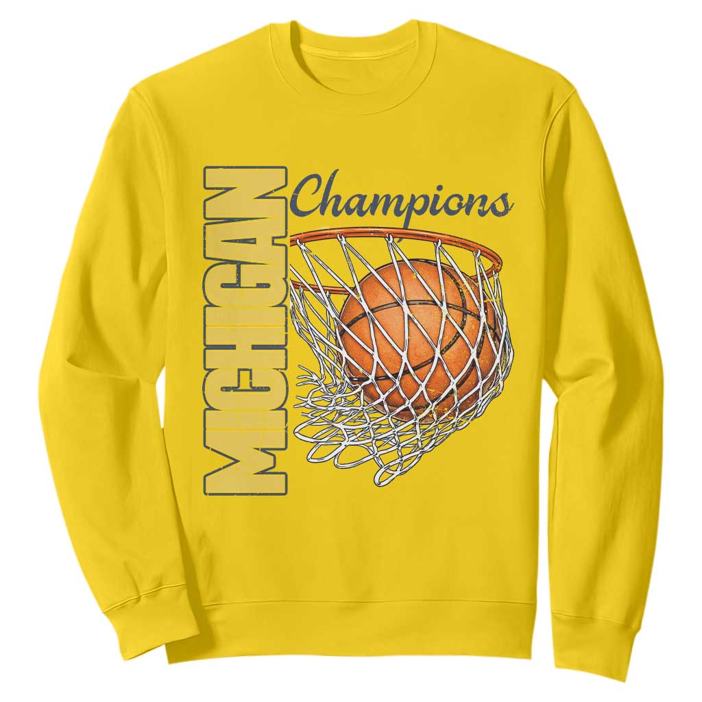 Vintage Michigan Hoops Pride Sweatshirt Retro Blue And Gold Champions Victory Graphic Sports Fan TS12 Daisy Print Your Wear
