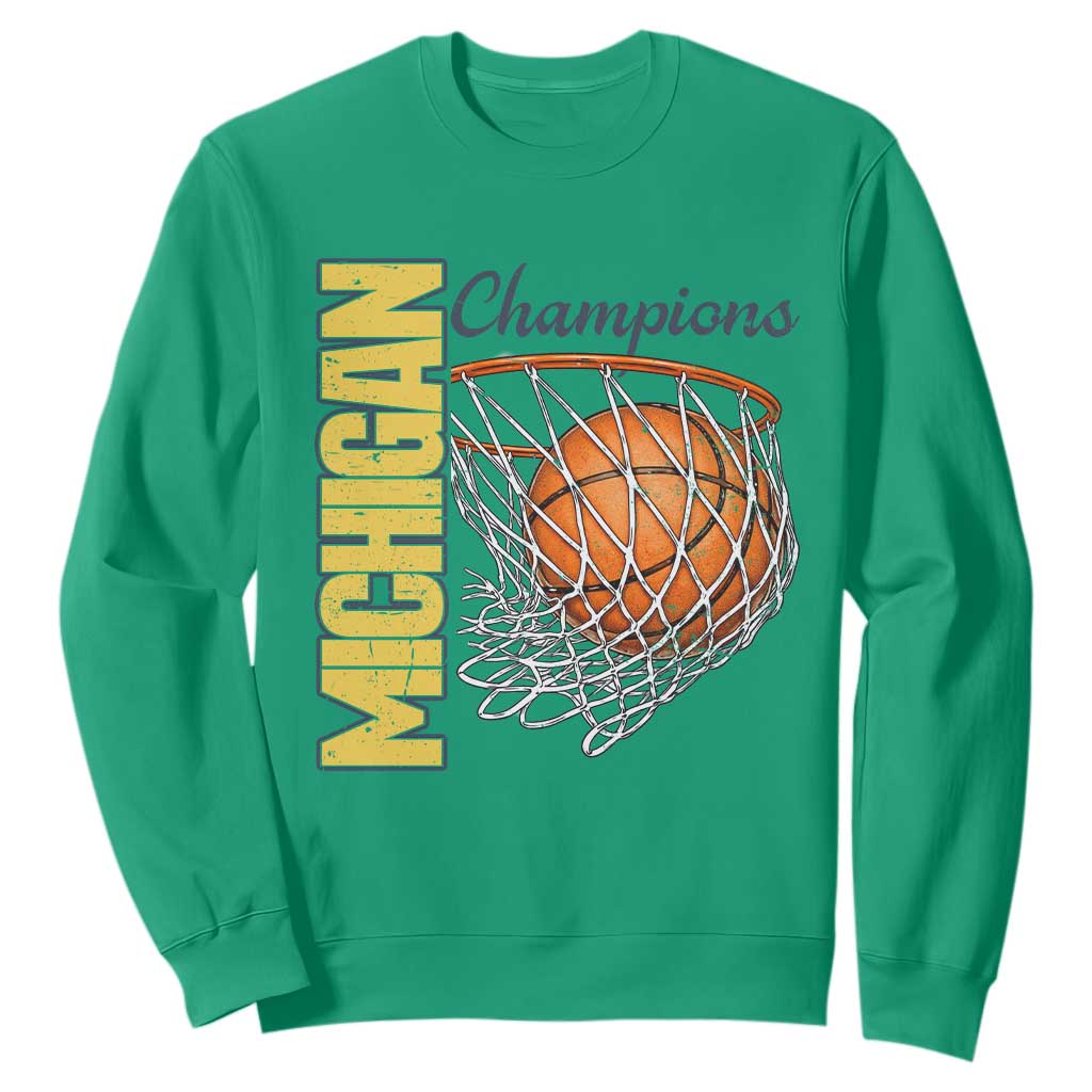 Vintage Michigan Hoops Pride Sweatshirt Retro Blue And Gold Champions Victory Graphic Sports Fan TS12 Irish Green Print Your Wear