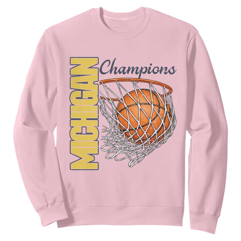 Vintage Michigan Hoops Pride Sweatshirt Retro Blue And Gold Champions Victory Graphic Sports Fan TS12 Light Pink Print Your Wear