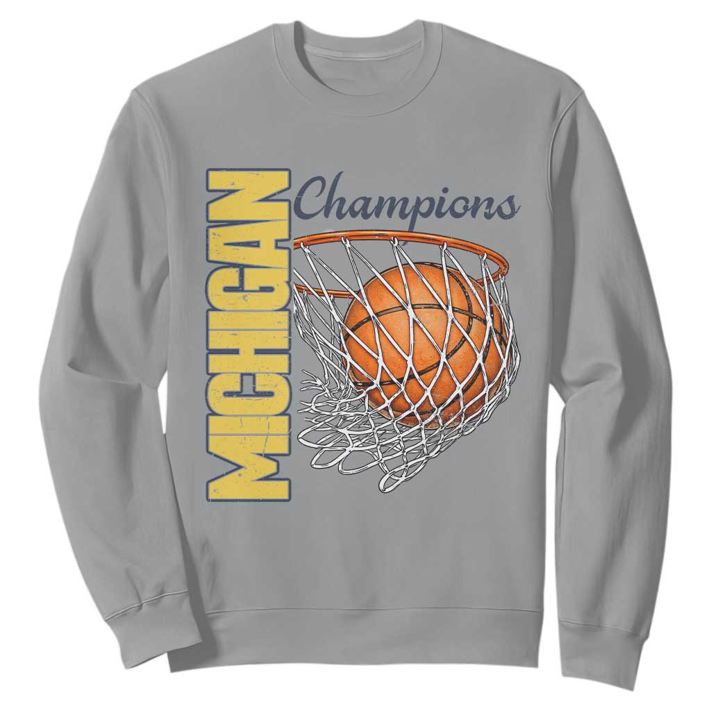 Vintage Michigan Hoops Pride Sweatshirt Retro Blue And Gold Champions Victory Graphic Sports Fan TS12 Sport Gray Print Your Wear
