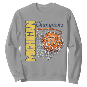Vintage Michigan Hoops Pride Sweatshirt Retro Blue And Gold Champions Victory Graphic Sports Fan TS12 Sport Gray Print Your Wear