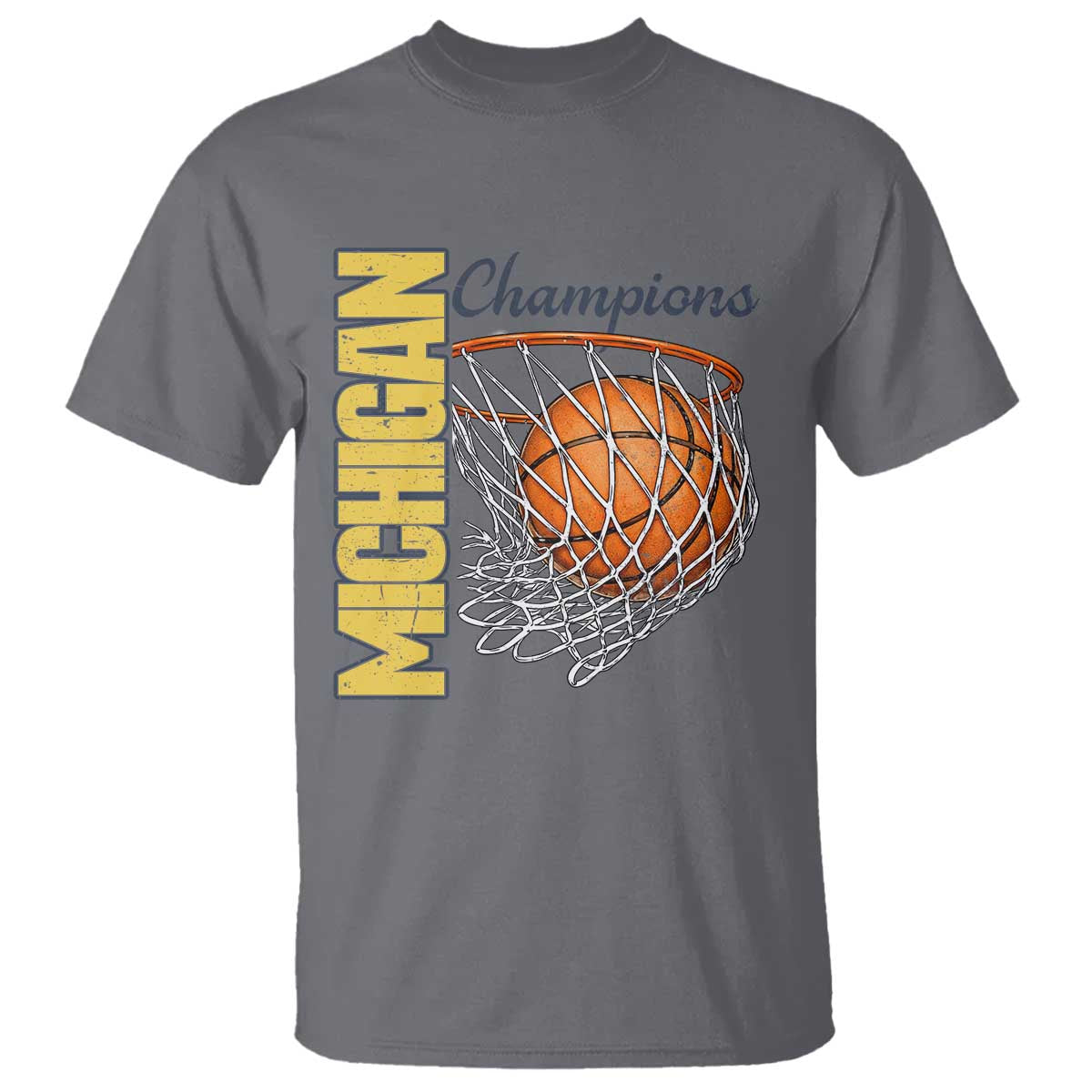 Vintage Michigan Hoops Pride T Shirt Retro Blue And Gold Champions Victory Graphic Sports Fan TS12 Charcoal Print Your Wear